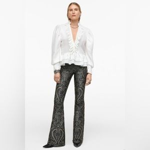 NWT. Zara Limited Edition Black/Grey Jacquard Mid Rise Trousers. Size S.